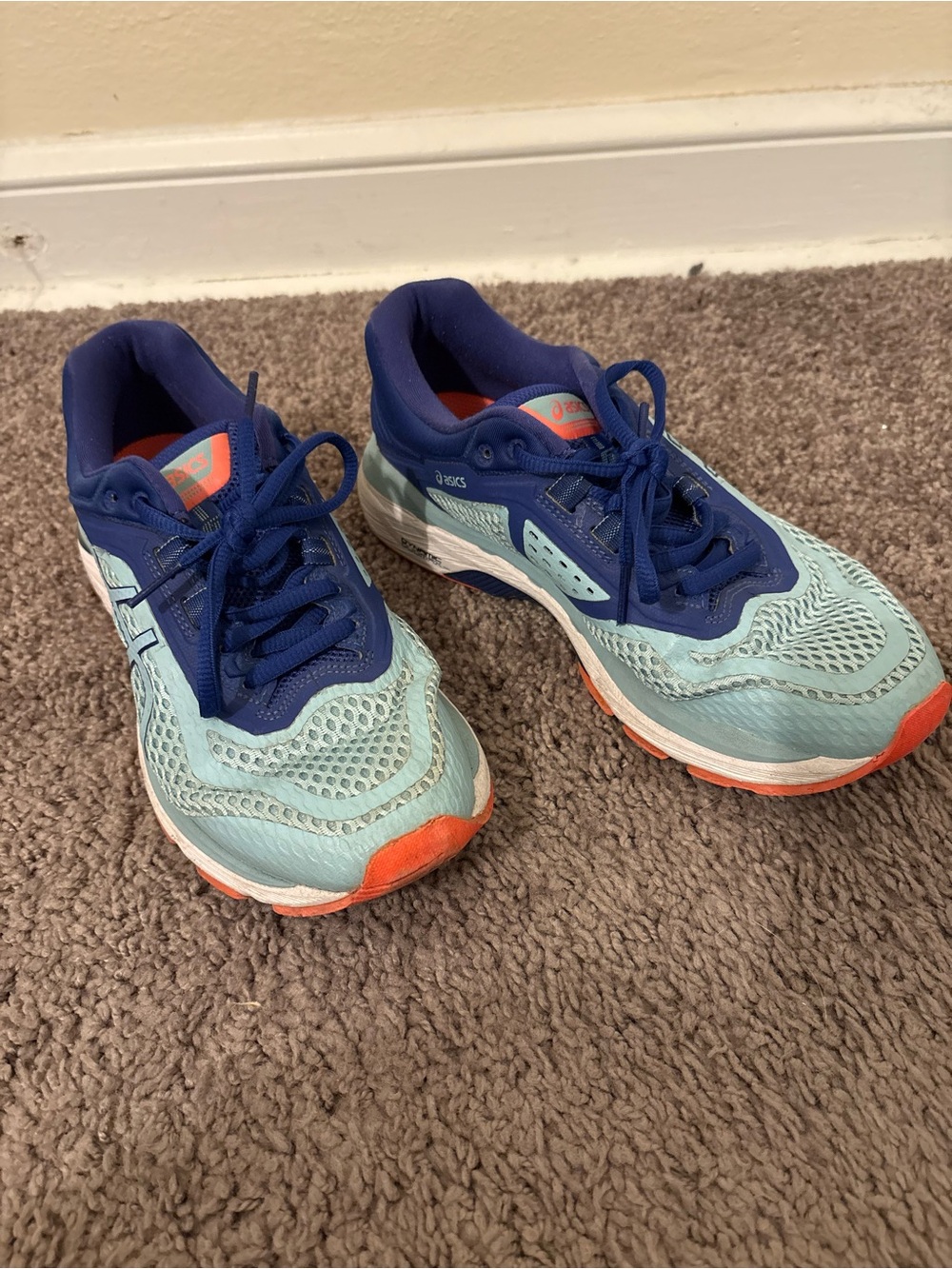 ASICS Light Blue & Navy Running Shoes with Orange Accents